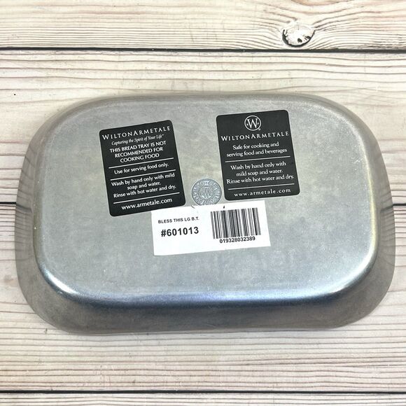 Vintage WILTON ARMETALE Metal Serving Dish Bread Tray 'Bless This House' 11"x7" - Picture 2 of 12